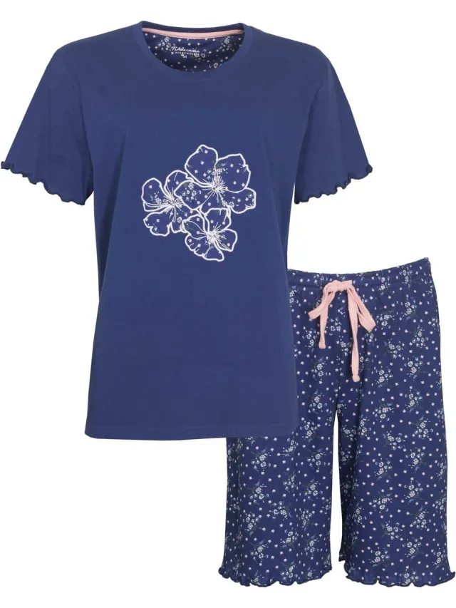 Tenderness Dames Shortama - Korte mouwen - Katoen - Blauw Donkerblauw