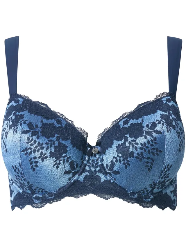 Ulla Popken Dames - Beugelbeha zachte cups kant - Waterblauw
