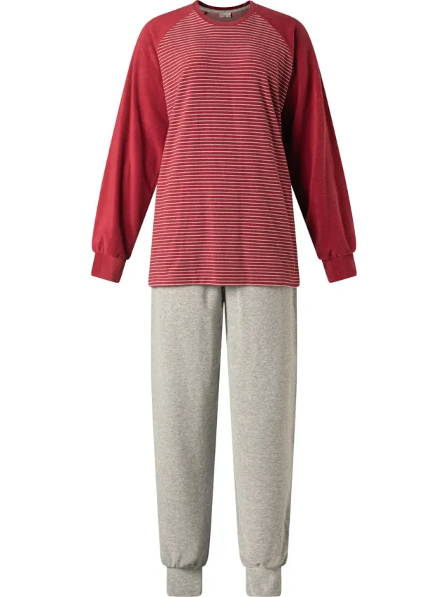 Lunatex warme dames pyjama badstof 124204 - rood