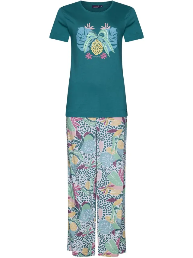 Rebelle Dames Pyjamaset Rebelle - Tropical Jungle - Viscose/Katoen groen