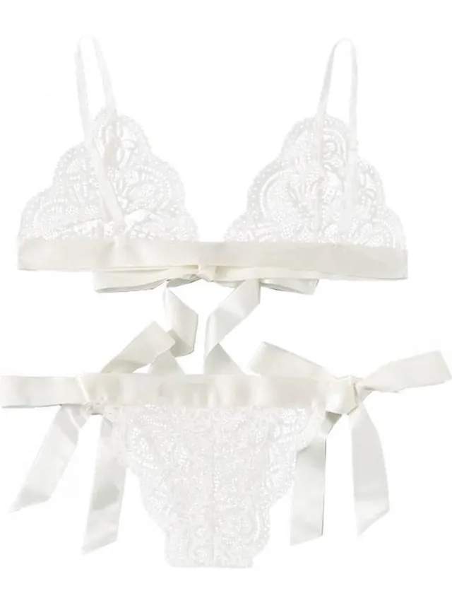 New Age Devi "Sexy Lingerie Set | Non-Padded Bra | Brazilian | White | Size L" Wit