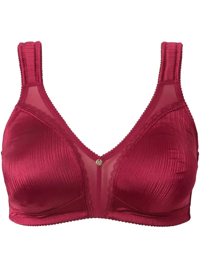 Ulla Popken Dames - Minimizer-beha satijn kant zonder beugel - Wijnrood