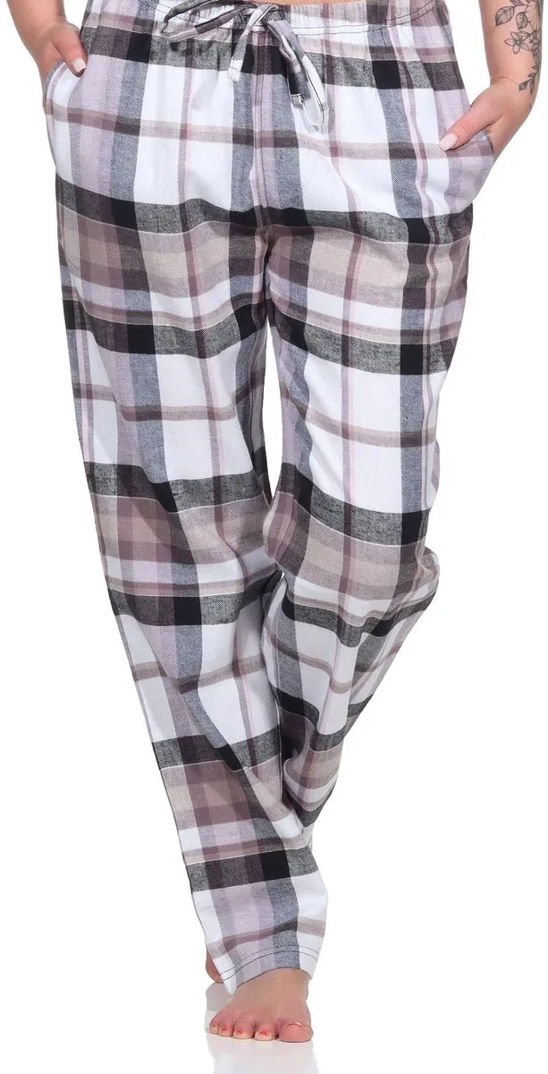 Normann Dames flanellen pyjamabroek geruite pyjamabroek lang marine