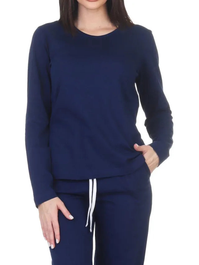 Normann Damespyjamashirt met lange mouwen mix & match marine