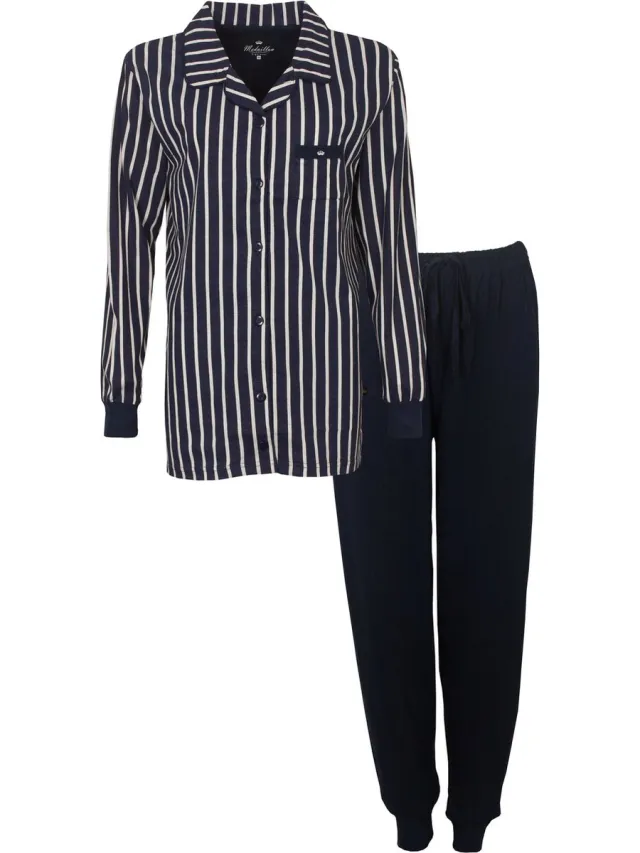 Medaillon Dames Pyjama - Doorknoop - Donker Blauw