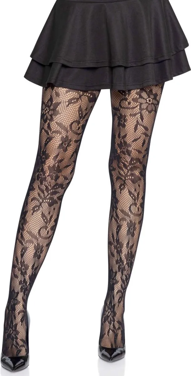 Leg Avenue Seamless Floral Lace Net panty - Zwart