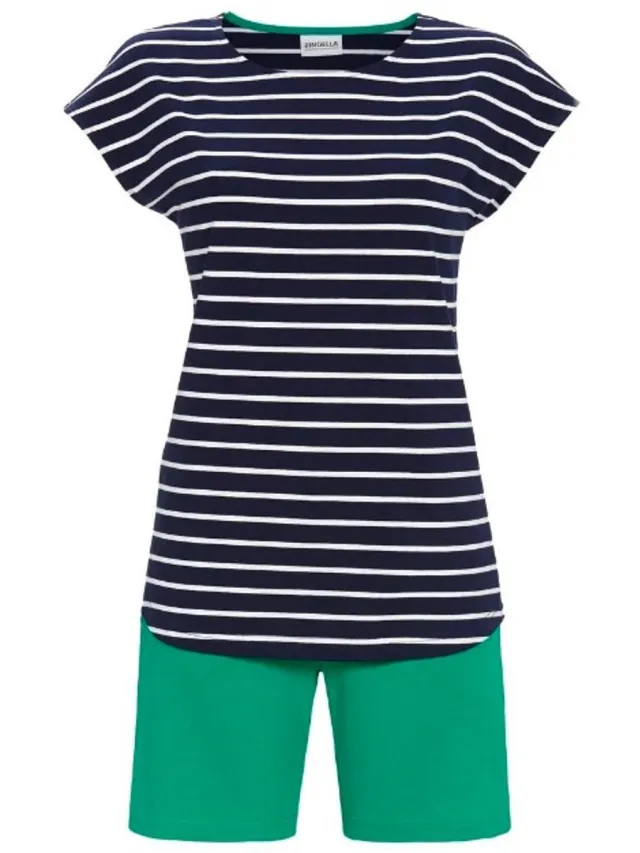 Ringella Katoenen shortama nachtblauwe strepen - Blauw - Maat - 38