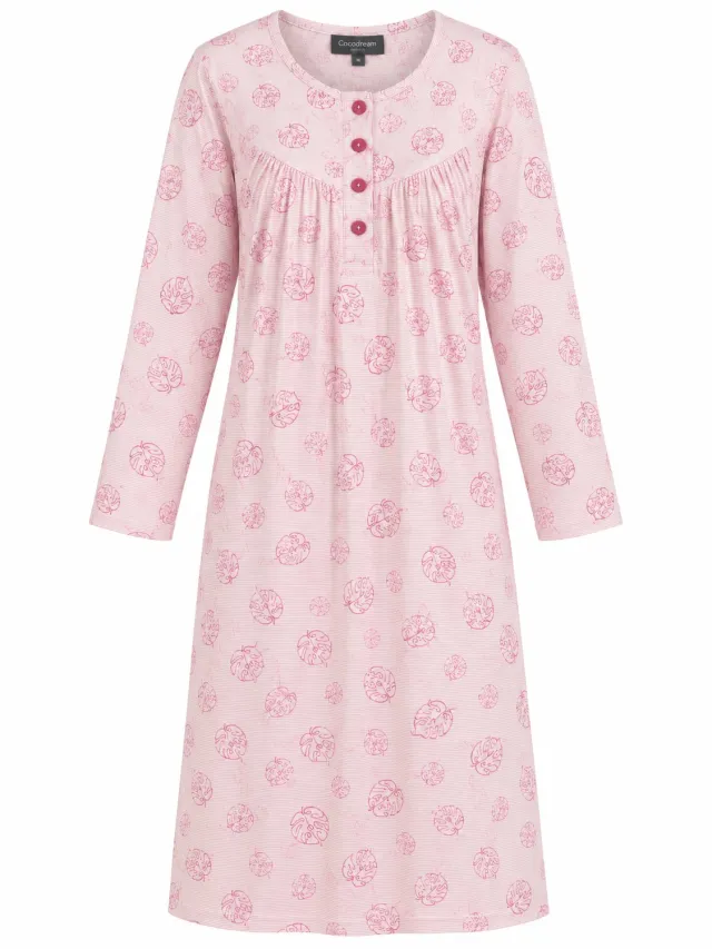 Cocodream Quality Cocodream - Klassiek nachthemd dames - Lange mouw - Roze Alloverprint - Lang model