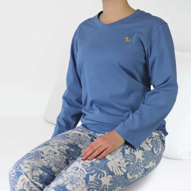 Medaillon Dames Pyjama - M Logo - Katoen - Licht Blauw