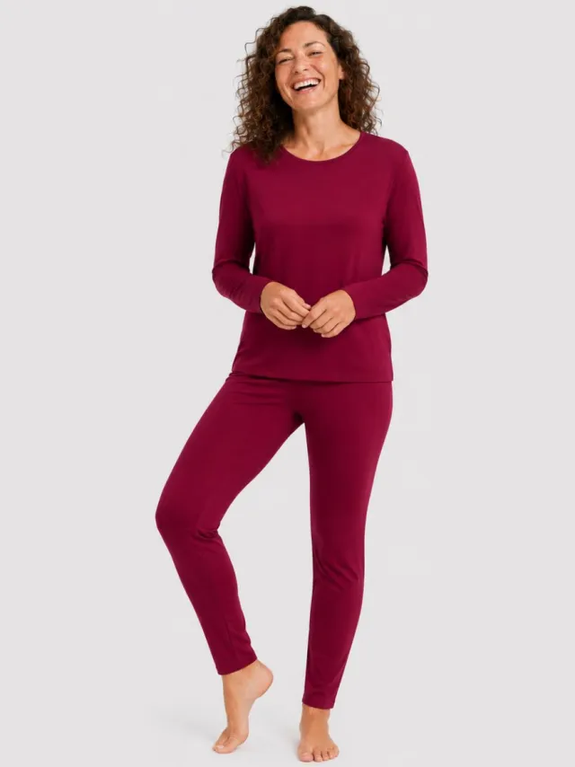 Bamboo Basics Pyjama Set Dames Lange Mouw Nina - Bordeaux Pyjamaset - Pyjama Bamboe - Pyjamaset Dames Volwassenen