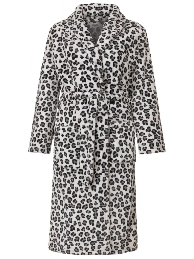 Badrock Panterprint badjas - dames - fleece - grijstinten - lang model - Badrock print panter grijs