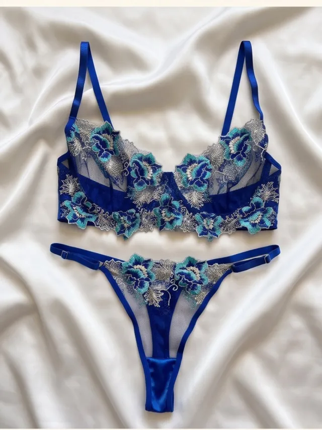Mila Gray Hortensia Kanten Lingerieset Blauw/Wit