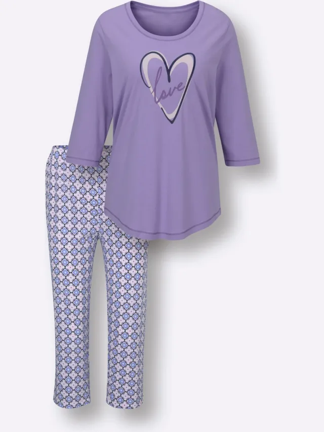 Pyjama lavendel/ecru bedrukt