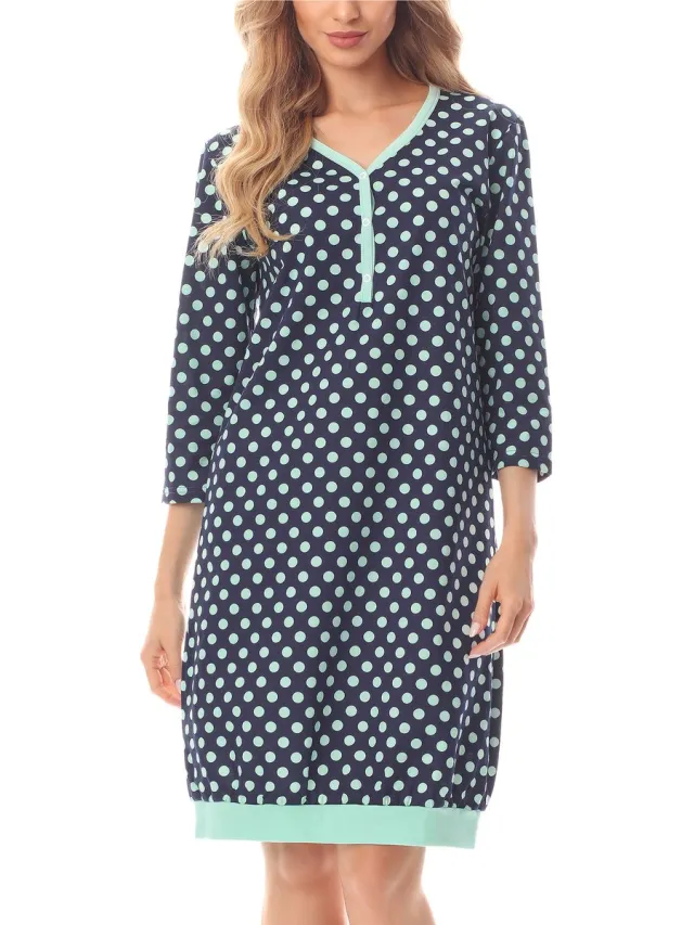 Merry Style Dames Nachtjapon - Kort - Elastisch – Katoen – Donkerblauw/stippen – S - MS-MS10-467-ND