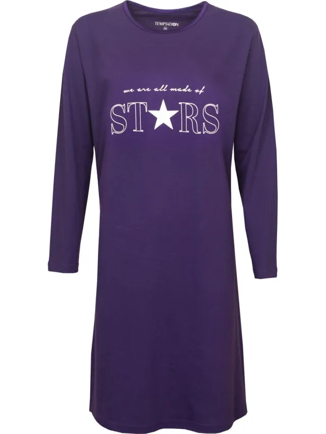 Temptation Dames Bigshirt - Witte Tekst - Diep Paars