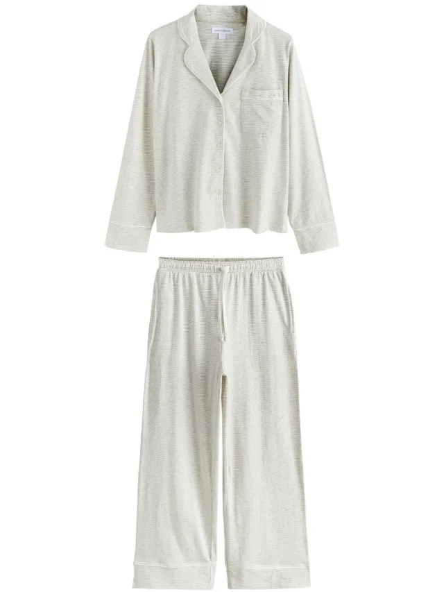 Next Dames - Pyjama met knopen en jerseystof - Grijs Grey Stripe