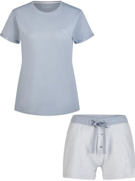 By Louise Essential dames korte pyjama set shortama Lichtblauw