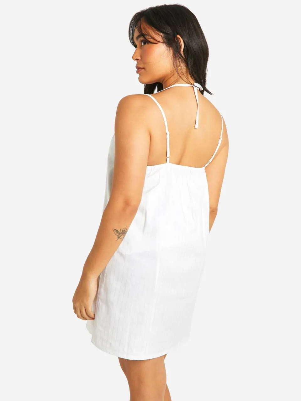 boohoo Dames Plus Pinstripe Bandjes-Cami en Korte Pyjama Set wit, foto 2