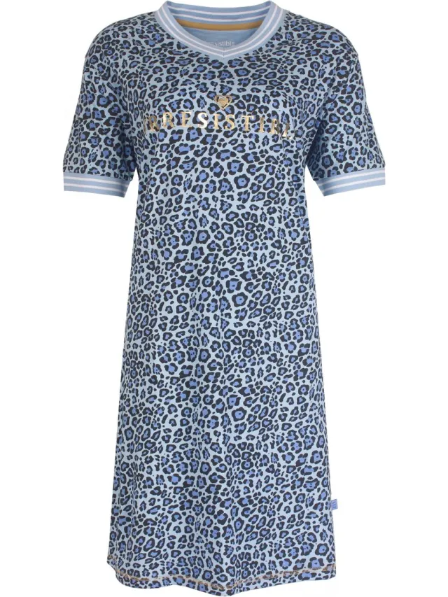 Irresistible Dames Nachthemd - Panter print - Katoen - Blauw