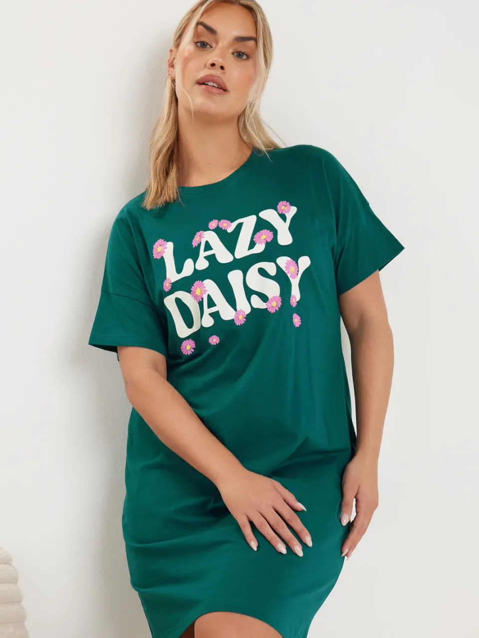 Yours Set Van Twee Paar Nachthemden Met 'Lazy Daisy' Slogan In Groen/Lichtgrijs-56, foto 5