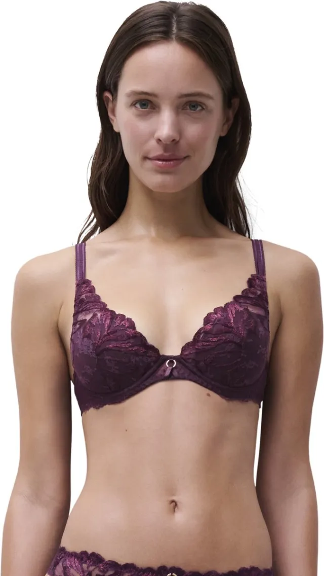 Chantelle Illusion Plunge T-shirt BH Aubergine Lurex Paars