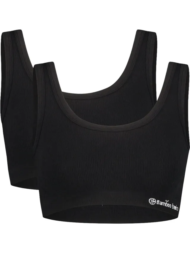 Bamboo Basics Comfortabel & Zijdezacht Bamboo Basics Seamless Rib Bra Ruby (2-pack) - Zwart