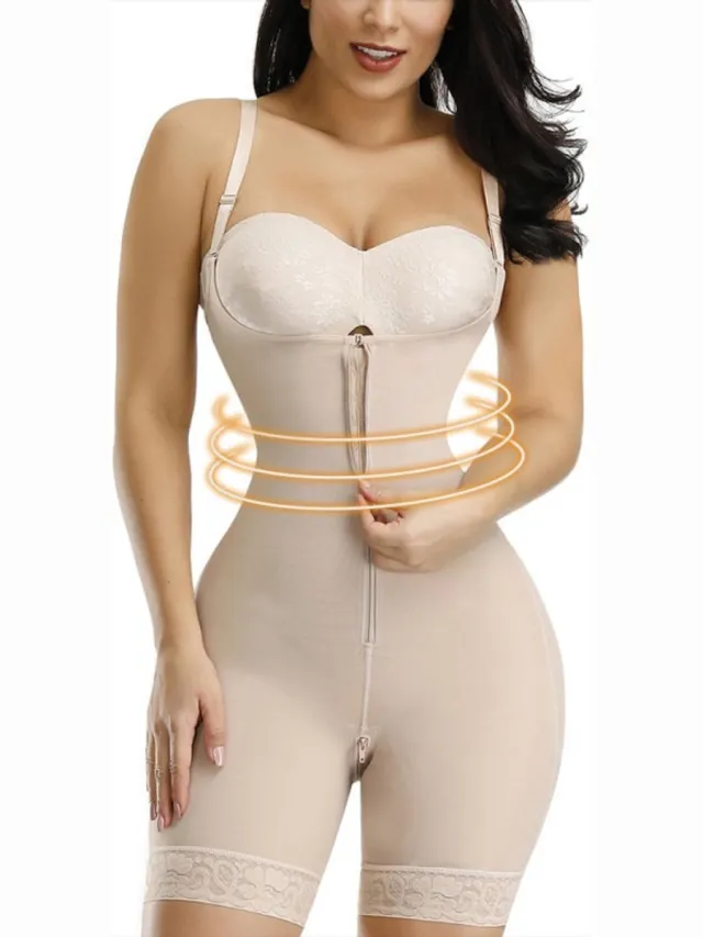 LOUZIR Body shaper - Slimming Bodysuit met opening voor toiletbezoek - Corrigerende body – Shapewear - Full body shaper dames - High waist shaper - Shapewear buik - Waist trainer – Afslank - Beige - LOUZIR Nude