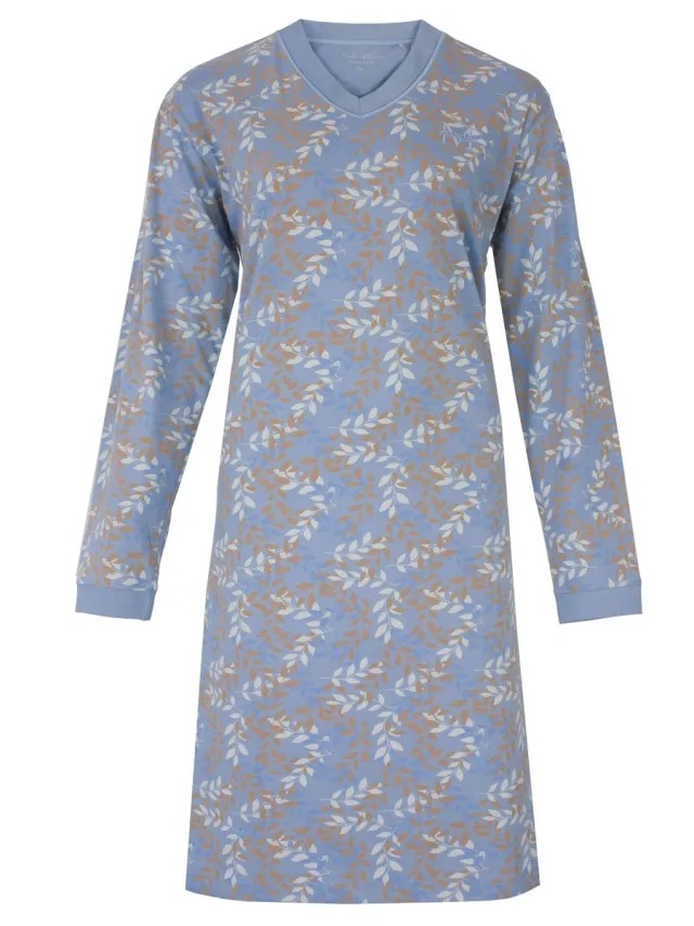 Medaillon Dames Nachthemd - Lange Mouwen - Allover print - Blauw