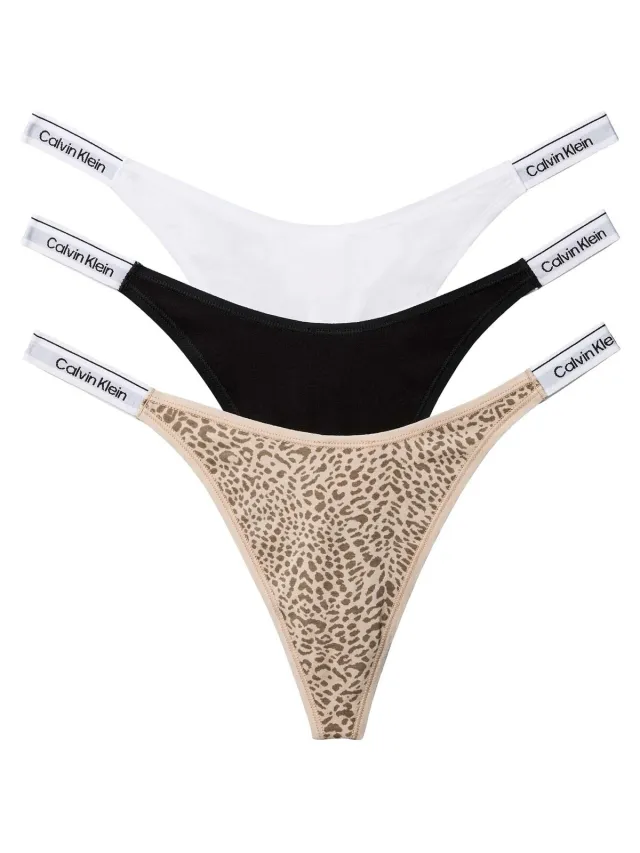 Calvin Klein Jeans Dipped Thong string 3-pack wit zwart luipaard