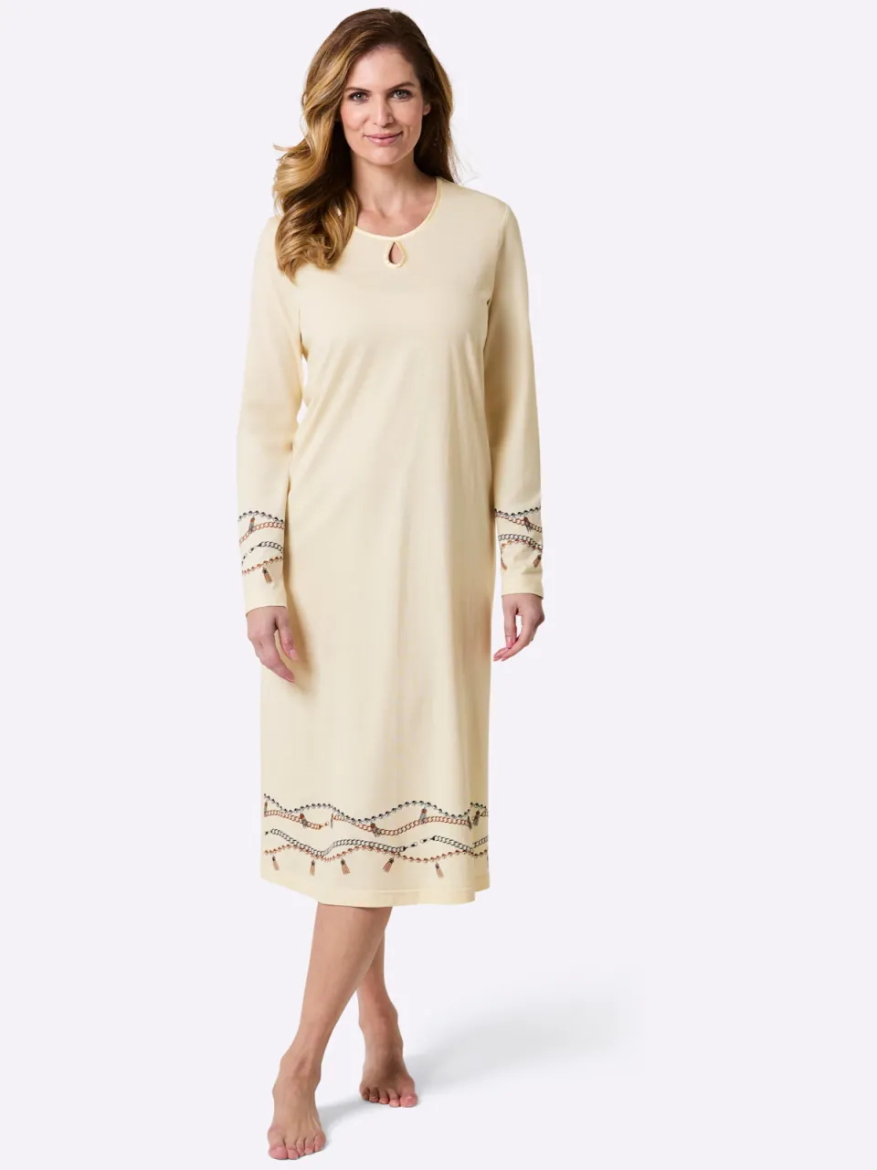nachthemd champagne met kettingprint champagne/marine bedrukt