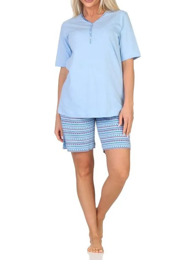 Normann dames pyjama shorty met korte mouwen in Ethnolook - Ook in oversizes blau