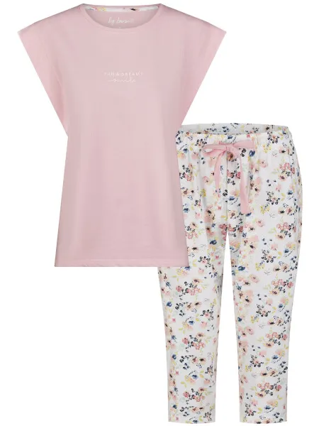 By Louise Dames capri pyjama set roze driekwart