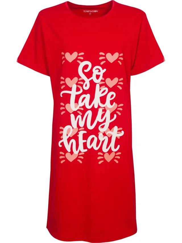 Temptation Dames Nachthemd - Bigshirt - So take my heart Tekst - Rood