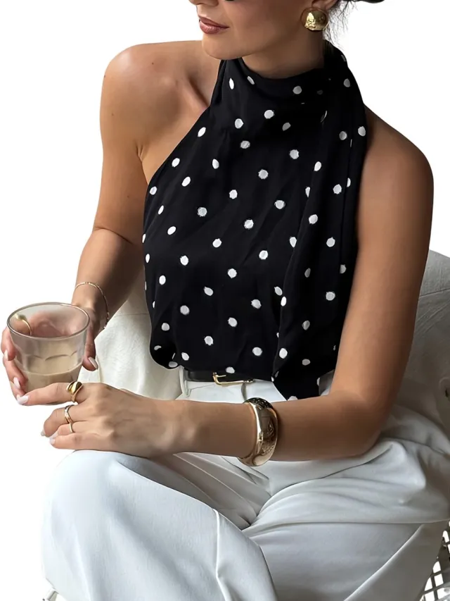Currero Topje Dames Polkadots - Mouwloze Top - Singlet - Kleding - Shirt - Blouse - Kort - Volwassen - Zwart