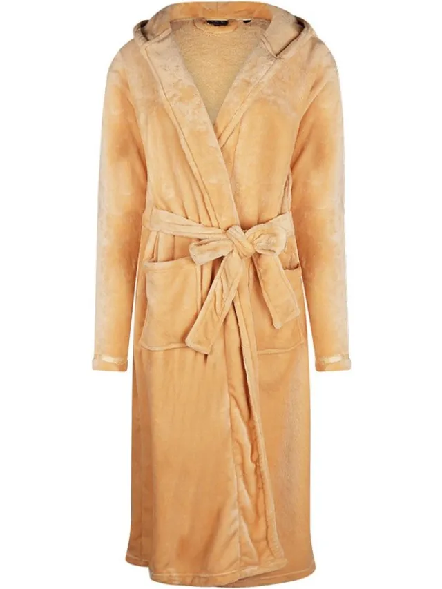Charlie Choe - Limited Collections Badjas dames - 100 % zacht fleece - lang model - luxe dames badjas met capuchon - trendy ochtendjas - vanille - Charlie Choe