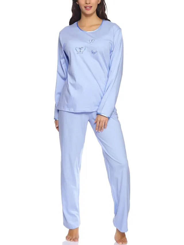 Merry Style Dames Pyjama - Lange mouwen - Lange broek - Katoen - MS-DR-Malwa-PJ - Blauw (Lange mouwen)