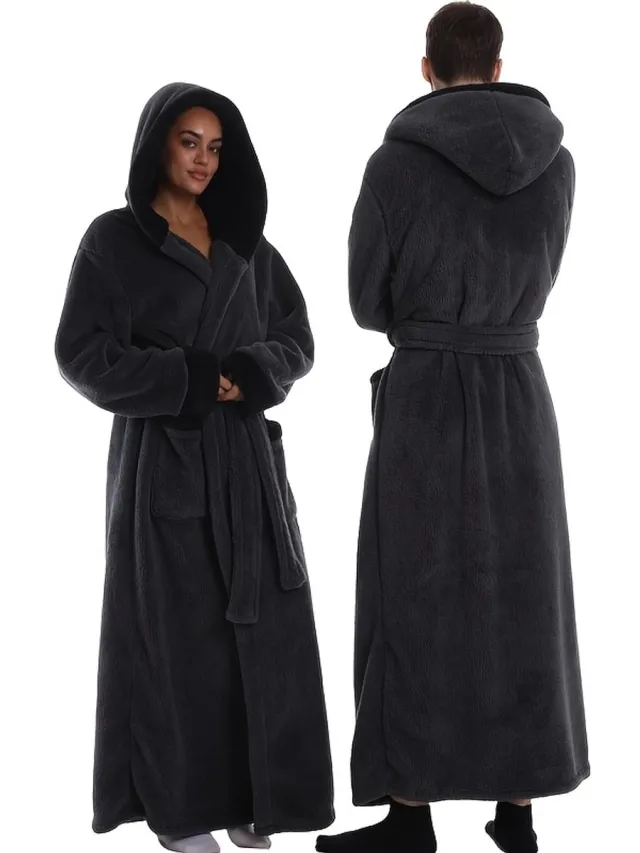 Currero Badjas Dames - Fleece - Katoen - Badstof - Sauna - Hamam - Wafel - Bathrobe - Duster - Ochtendjas - Spa - Kimono - Nevelblauw Nevelblauwe Capuchonjas