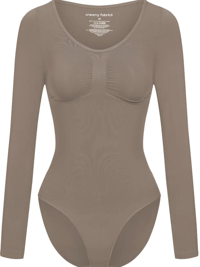 cfab Bodysuit met corrigerende werking, lange mouwen en onderrok - Taupe
