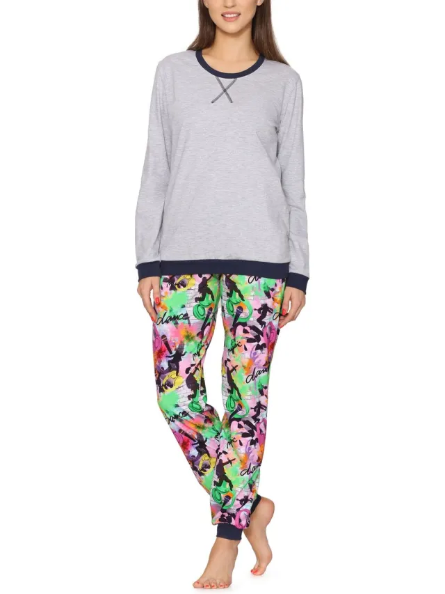 Merry Style MS-MS10-168-PJ Dames Pyjama - ronde hals - lange mouwen - lange broek met zakken - Katoen - Gemêleerd/Dance