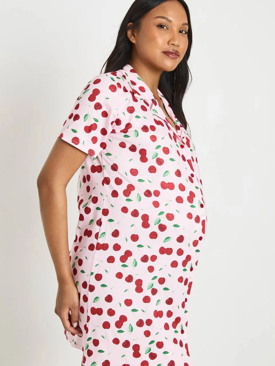 boohoo Dames Zwangerschaps Nachthemd Met Kersenprint roze, foto 4