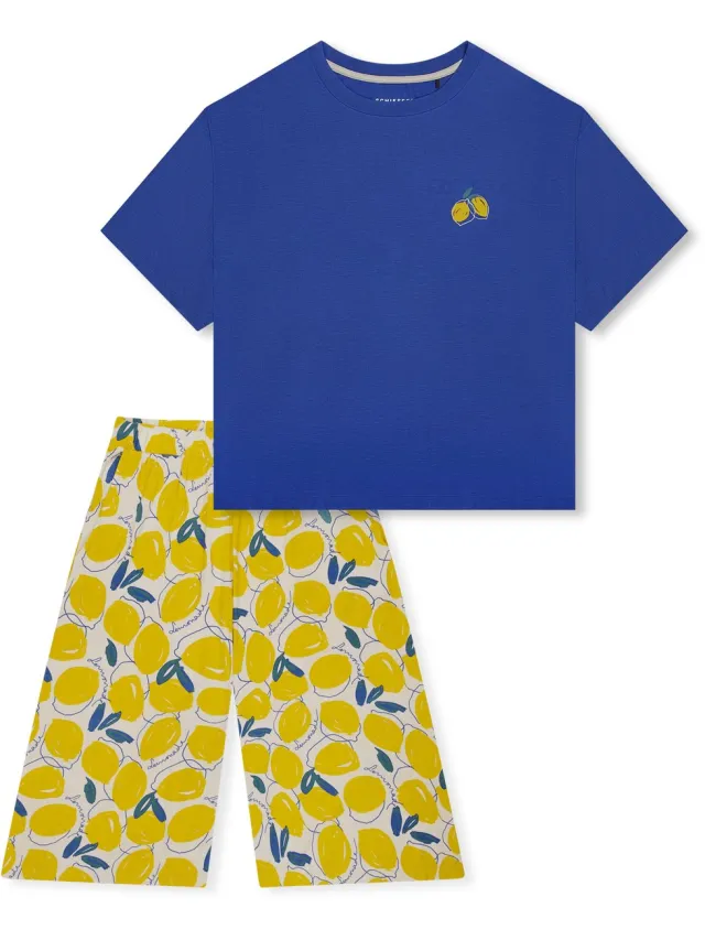 Schiesser dames Casual Fashion pyjama met 3/4-mouwen - granaatappel en - royaalblauw