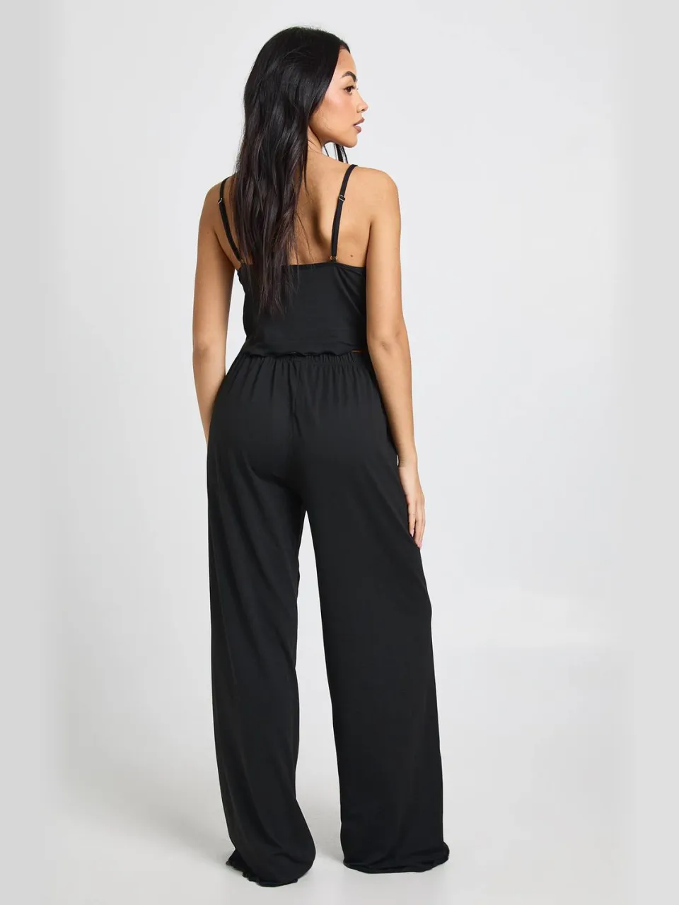 boohoo Dames Jersey Pyjama Set Met Kanten Rand Cami & Broek zwart, foto 2