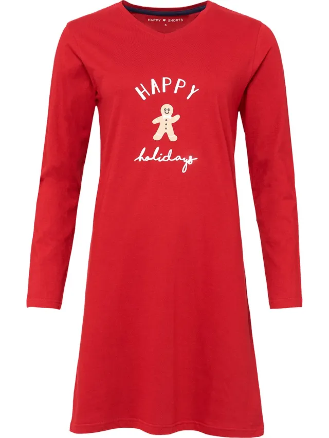 Happy Shorts Dames Nachthemd Kerst Rood