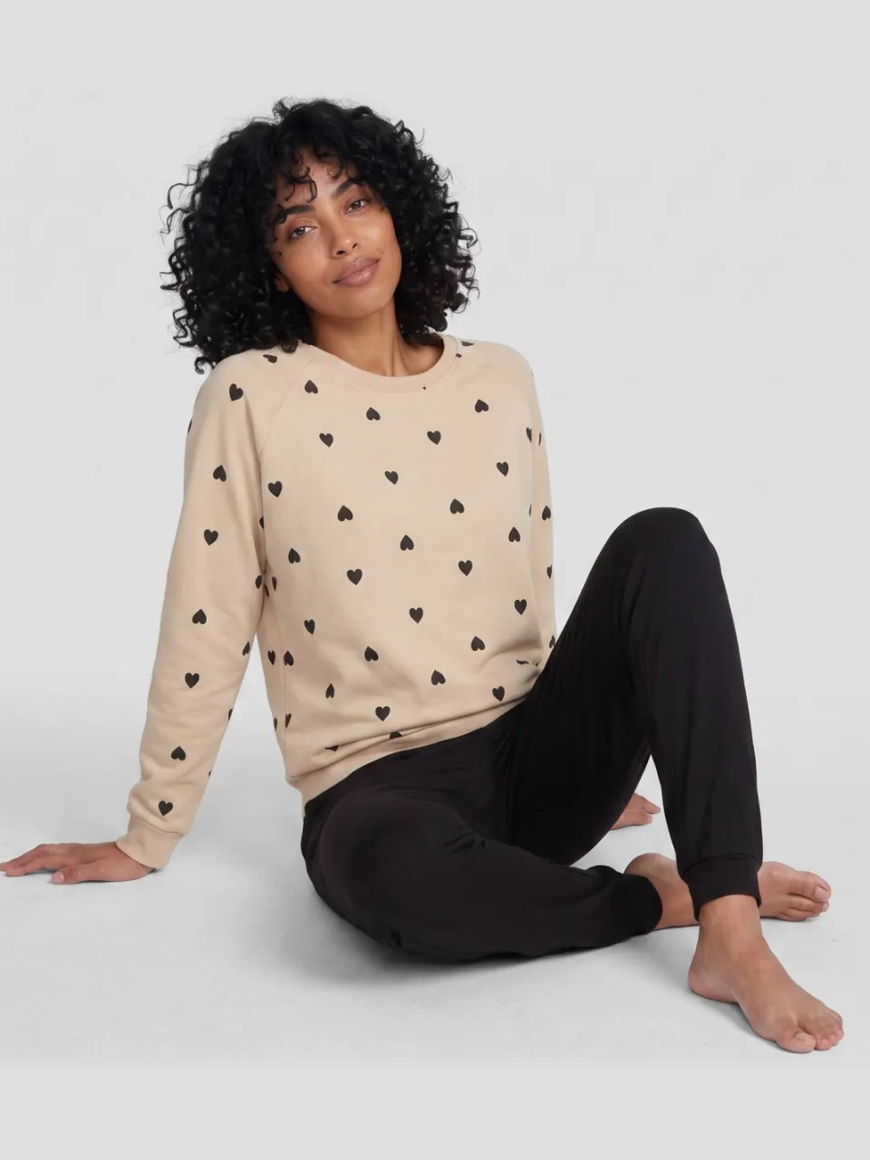 Dreamcovers pyjamaset hartjesprint beige/zwart, foto 3