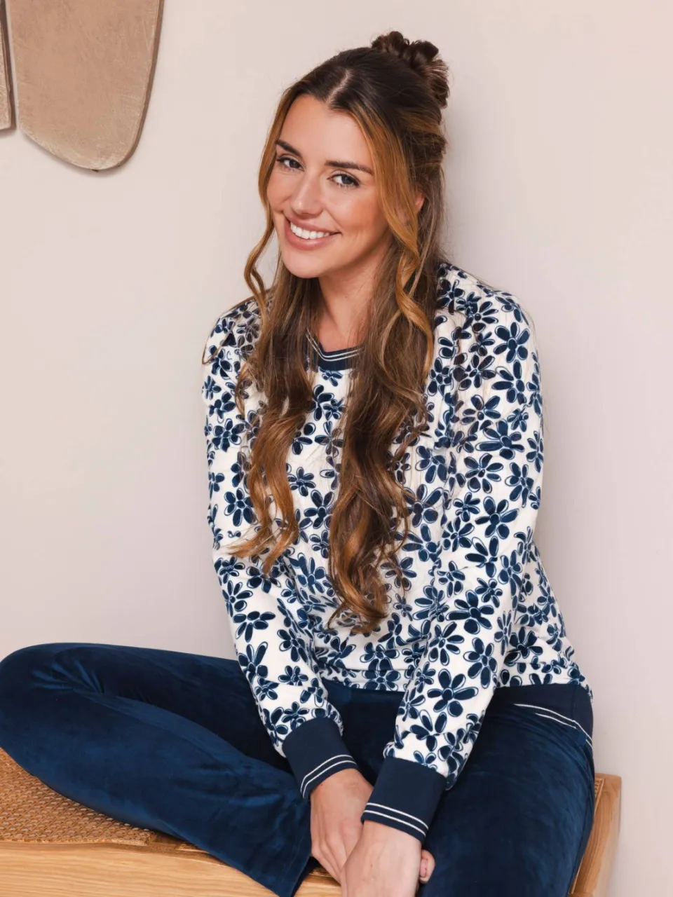 Pastunette fluwelen pyjama set - blauw/wit, foto 3