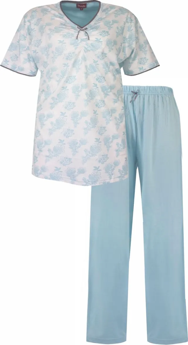 Medaillon Dames Pyjama - Bloemendessin - Licht Blauw
