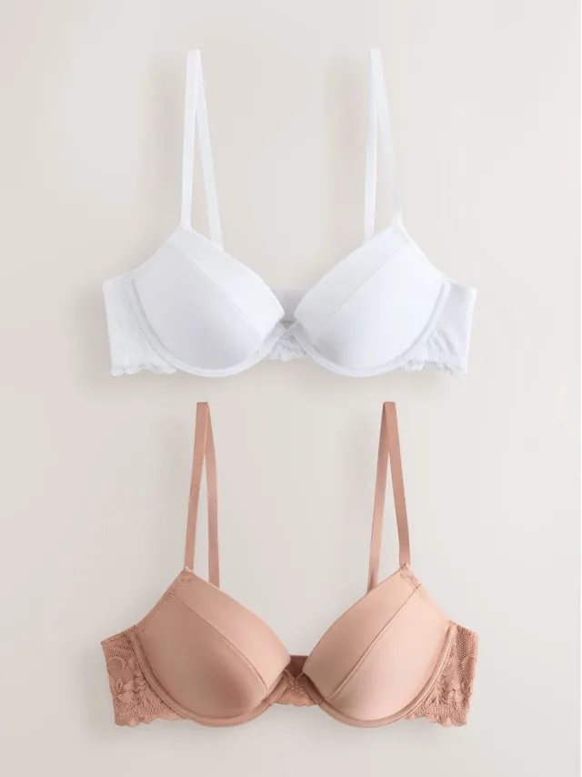 Next Dames - Set van 2 gladmakende push-up A-E beha's met diep decolleté - Huidkleur Praline Nude/White