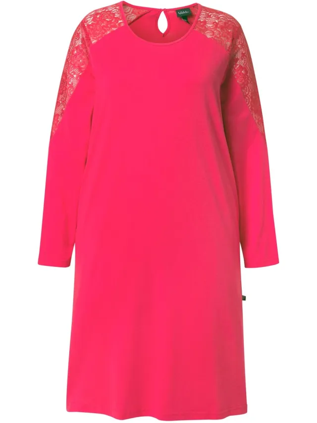 Ulla Popken Ulla Popken - Dames - Nachthemd kant ronde hals lange mouwen modalmix - Magenta - Maat 42+