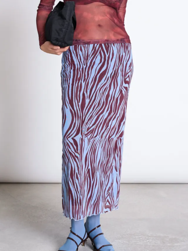 JAN N JUNE dames vegan Maxirok Smuk Blauw Zebraprint, foto 2