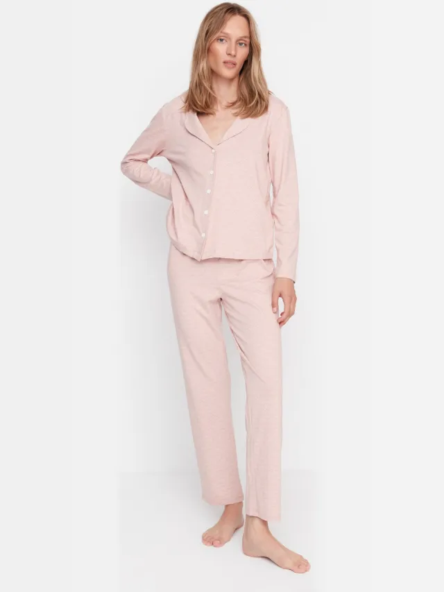 Trendyol Vrouwen Kraag Pyjama Set 2 pak Blush